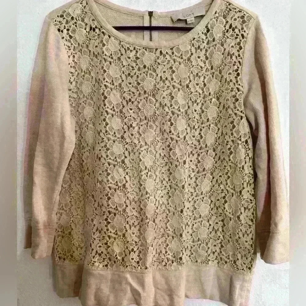 Loft Cream blouse with Crochet Lace overlay.